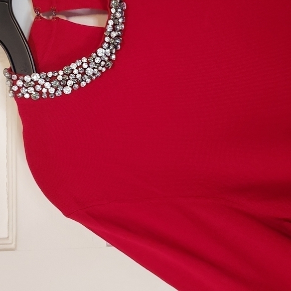 Ann Taylor Petite Crystal Jeweled Rhinestone Collar Sweater In Red - Picture 10 of 12